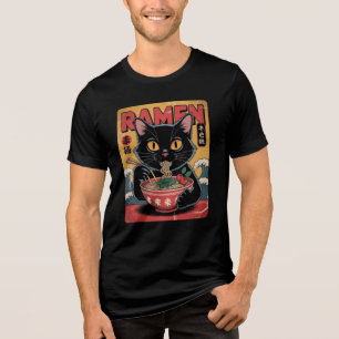 Triblenda Viejo gato negro japonés Ramen camiseta