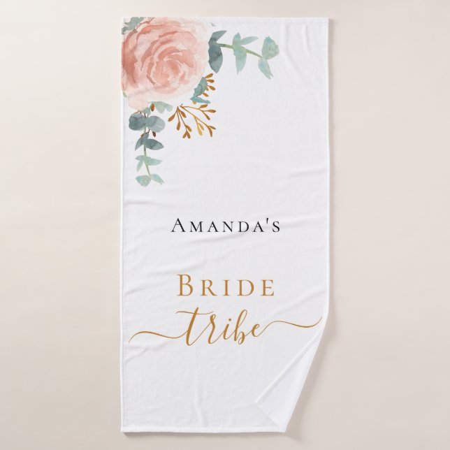 Tribu de la novia rosa dorado floral eucalipto ver (Toalla de baño)