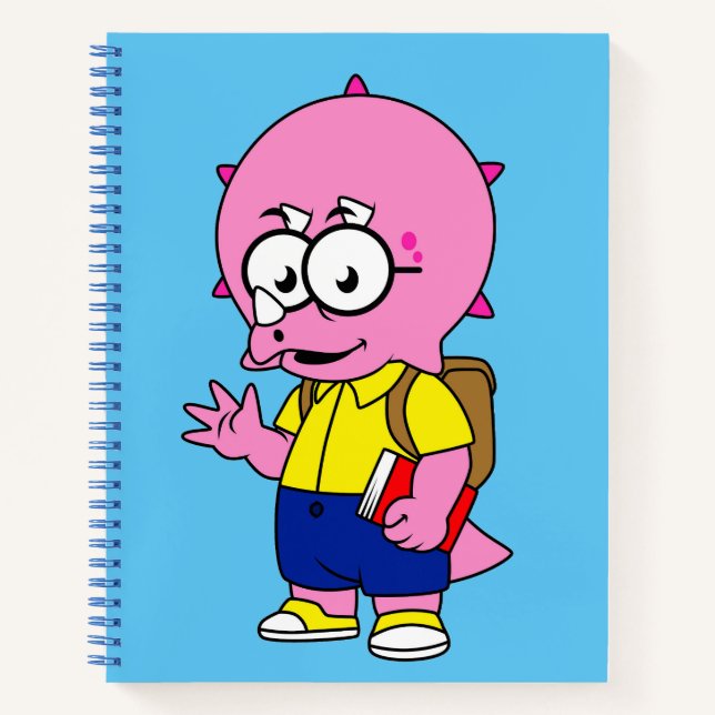 Triceratops Con Mochila Y Libro De Texto. (Anverso)