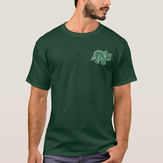 Triceratops verdes acentúan camiseta masculina (Anverso)