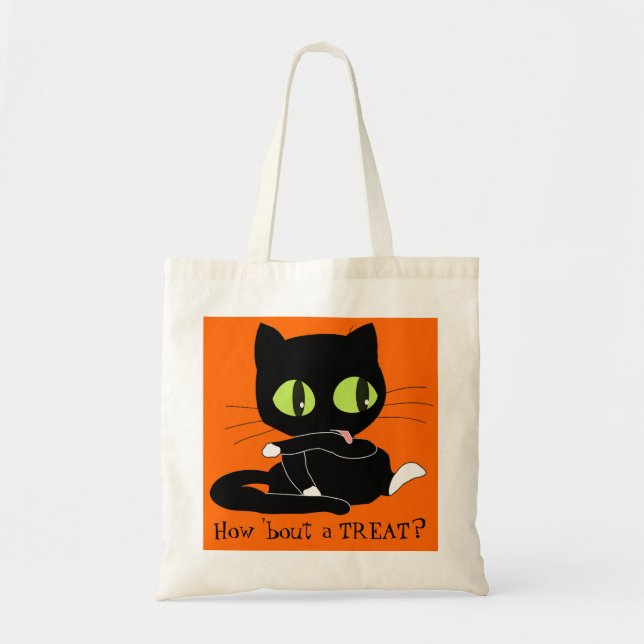 Trick de gato o bolsa de tratamiento de Halloween (Frente)