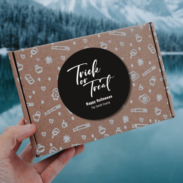 Trick o Treat Halloween Favor Trate Pegatina (Modern Script Trick or Treat Happy Halloween Sticker )