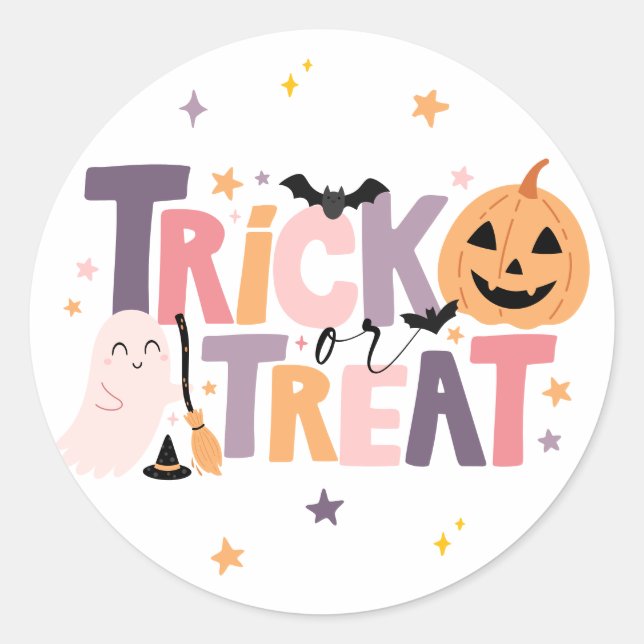 Trick o Treat Pegatina de Halloween para bolsas de (Anverso)