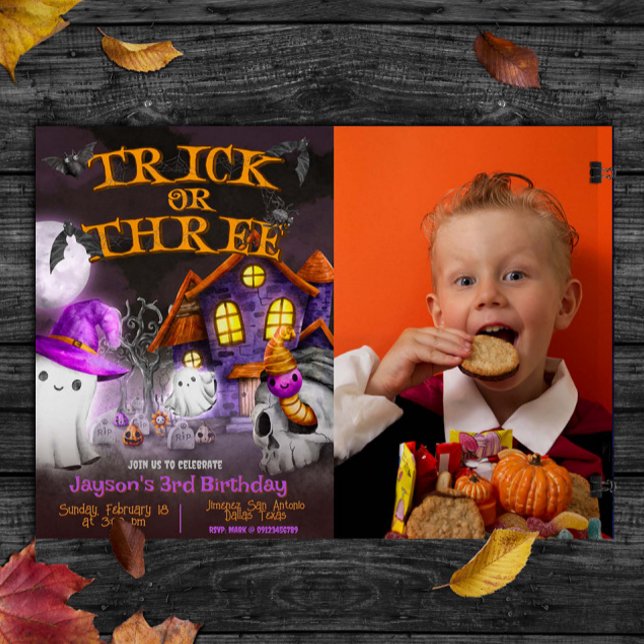 Trick or Three - Invitación de cumpleaños número 3 (Trick or Three - Spooky 3rd Birthday Invitation)