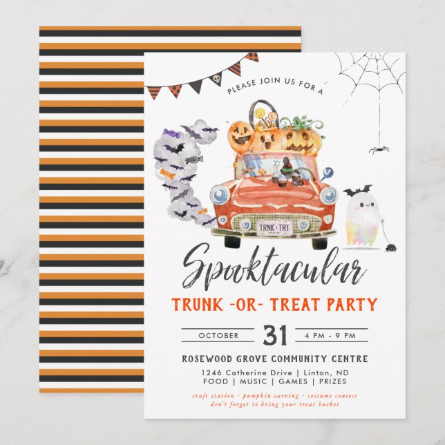 Trick or Treat en el Maletero | Invitación a la Fi (Anverso / Reverso)