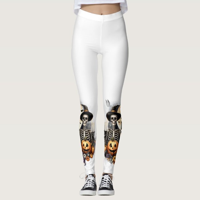 Trick or Treat Skeletons Halloween Leggings (Anverso)