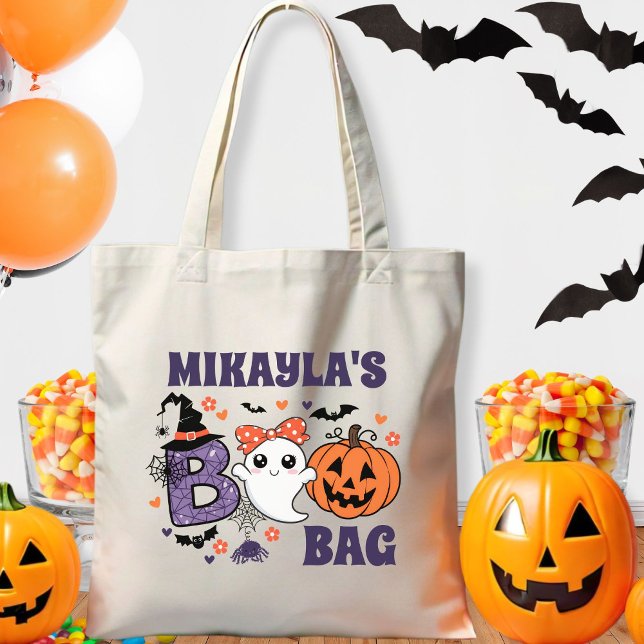 Trick Retro Cute Ghost Halloween O Trate Bolsa De  (Halloween Trick or Treat Boo Bag)