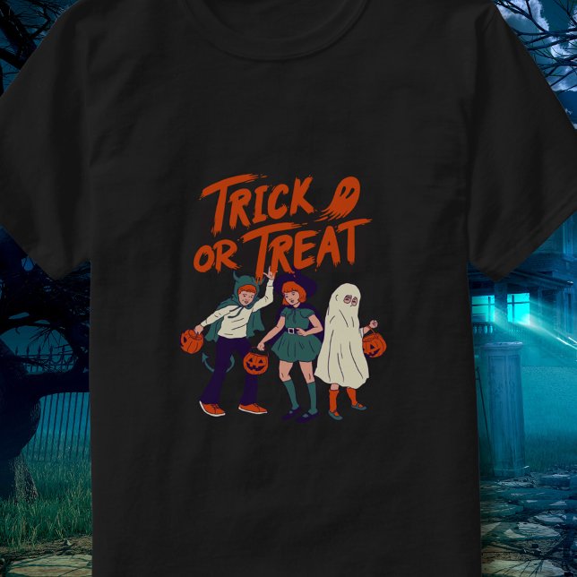 Trick retro o trato a niños camiseta de Halloween (Subido por el creador)