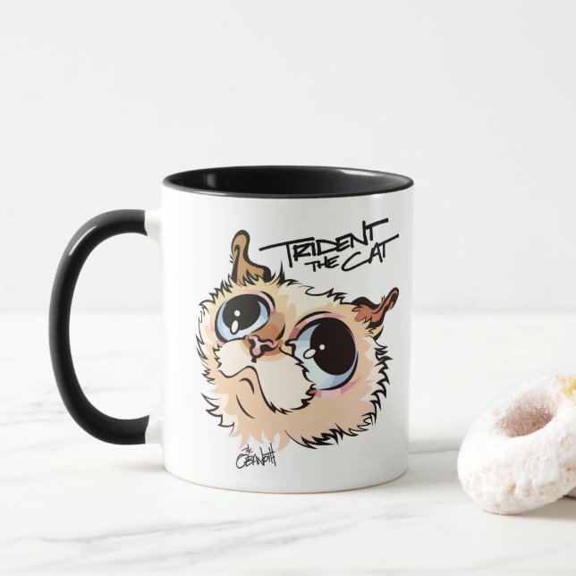 Trident la taza de café ilustrada gato 02 (Con donut)