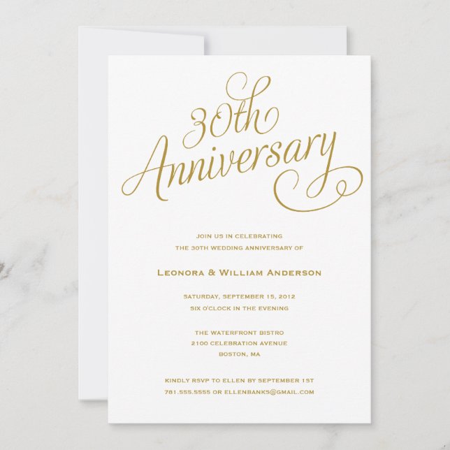 trigésimas INVITACIONES del ANIVERSARIO de BODA (Anverso)