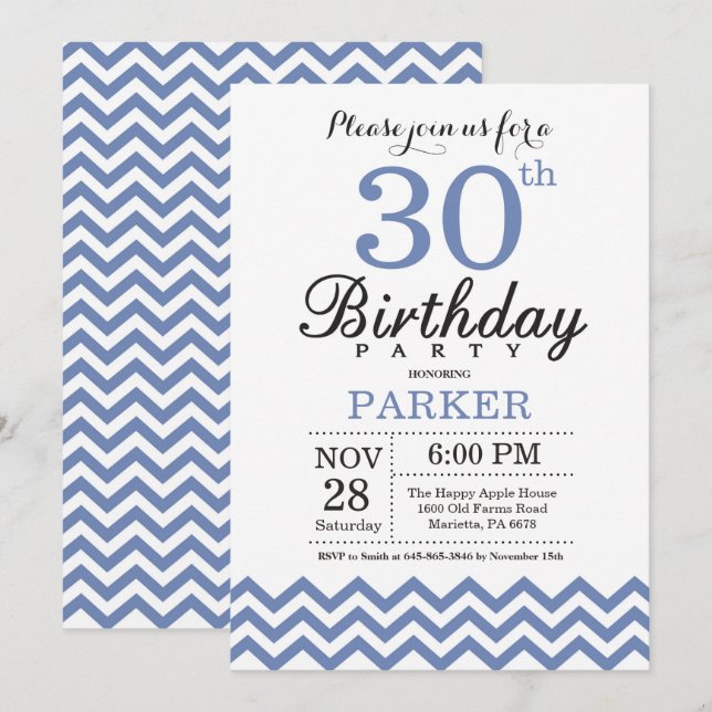 trigésimo Azul Chevron de la invitación del (Anverso / Reverso)