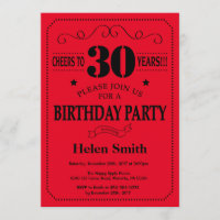trigésimo Negro y rojo de la invitación del