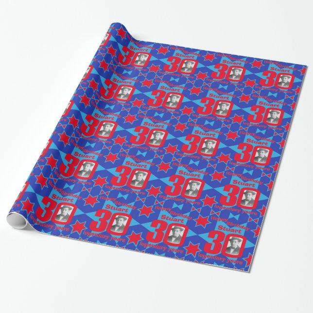 trigésimo Papel de regalo del rojo azul de la (Desenrollado)
