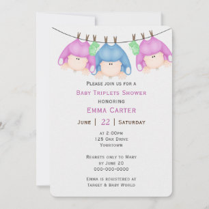 Trillizos en la invitación de Baby Shower en Cloth