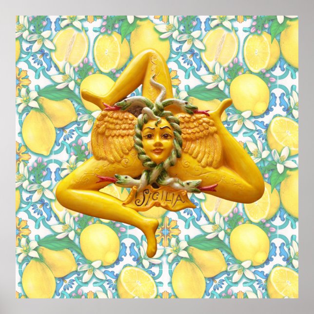 Trinacria Sicily Lemons Material de arte mural Til (Frente)