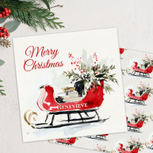 Trineo de Navidad acuarela rojo verde festivo