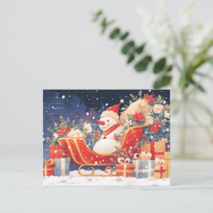 Trineo de Navidad con regalos y muñeco de nieve