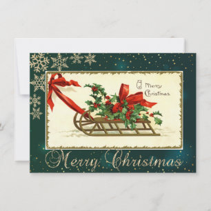 Trineo de Navidad vintage, muérdago copos de nieve