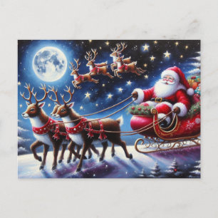 Trineo de Santa con renos en la noche de Navidad