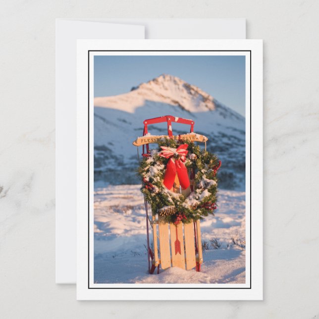 Trineo en la nieve con corona de Navidad (Anverso)