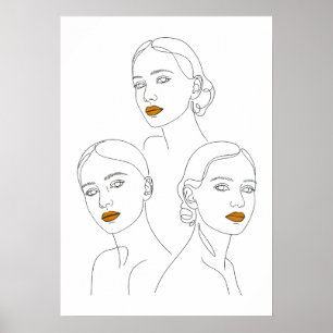 Trío de Arte de Línea Femenina Elegante, Minimalis