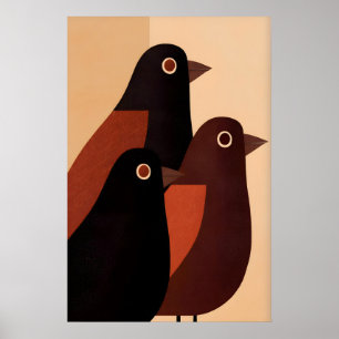 Trío de Arte de Pared de Pájaros Abstractos en