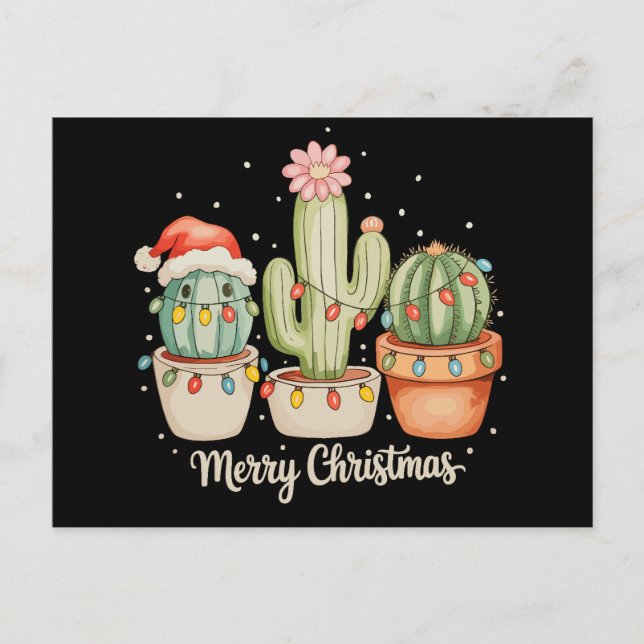 Trío de cactus sombrero de Santa Luces de Navidad  (Anverso)