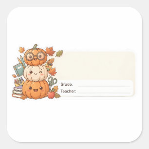 Trío de Calabazas Lindas Etiqueta Escolar de Otoño