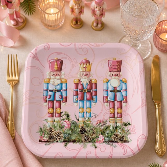 Trío de Cascanueces de Navidad Rosa Plato de Papel (Subido por el creador)
