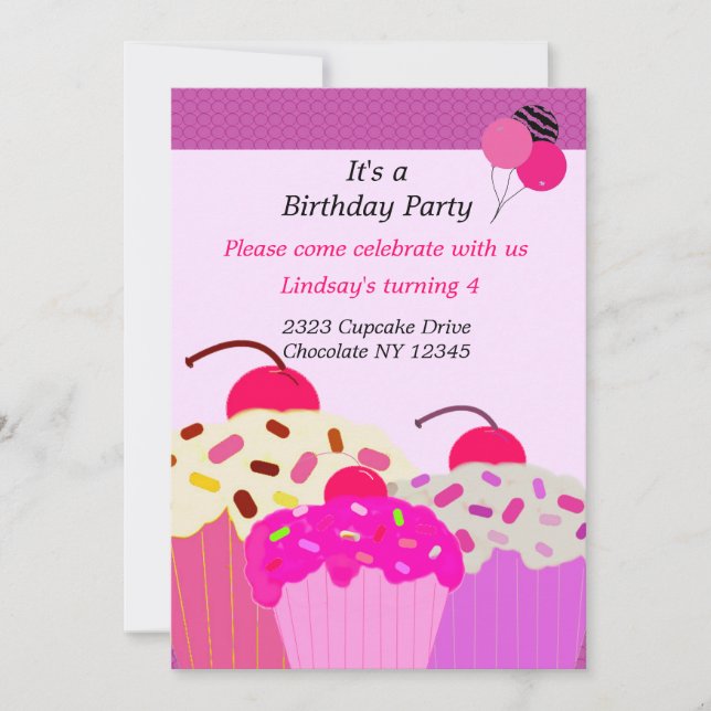 Trío de Cupcakes Tarjeta de Invitación de Cumpleañ (Anverso)