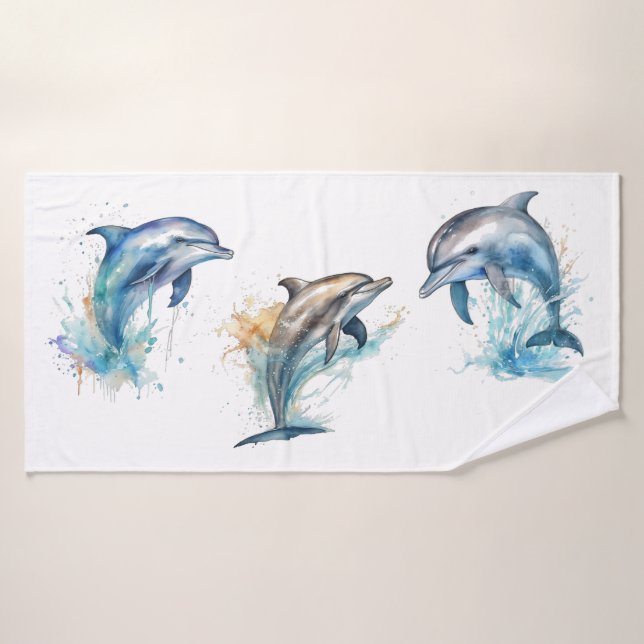 Trío de delfines acuarela (Toalla de baño)