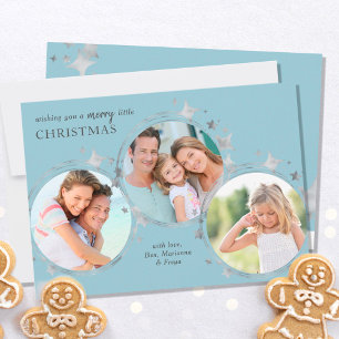 Trío de fotos de Navidad Silver Stars Pastel Azul