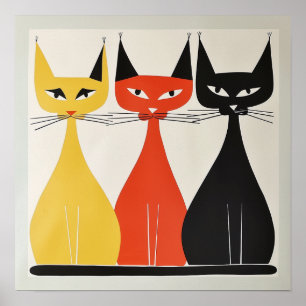 Trío de gatos a mediados del siglo XX Arte moderno