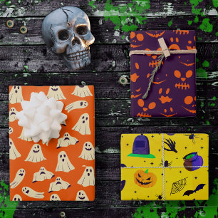 Trío de hoja de papel de envolver de Halloween con