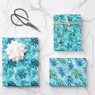 Trío de hojas turquesa y azul verdoso