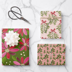 Trío de papel de envoltura floral de invierno