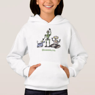 Trío de robots lindos y felices dibujos animados
