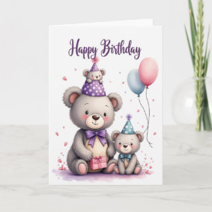 Trio de tarjeta de cumpleaños de oso dulce