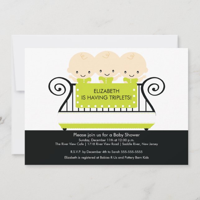TRÍOS elegantes en cal de la invitación de Baby (Anverso)