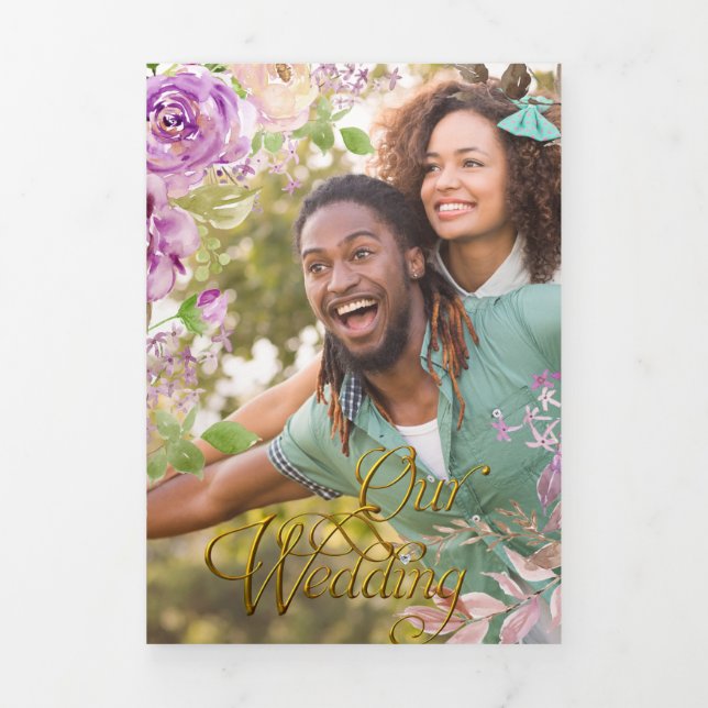 Triple invitación de matrimonio Rosa Lilac (Foto de portada)