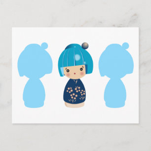 Tripleta azul kokeshi x3 postal