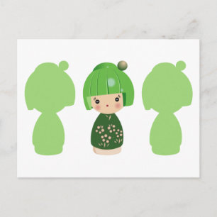Tripleta verde kokeshi x3 postal