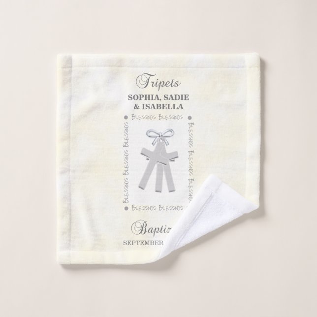 Triplets bautizados con cruces amarillas 3 persona (Toallita)