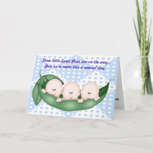 Triplets Boy Baby Shower Pea en una invitación de