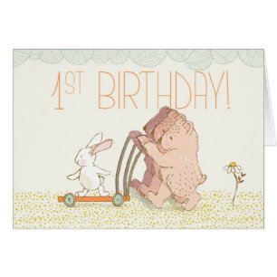 Triplets primer oso y conejo caminante de cumpleañ