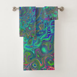 Trippy Chartreuse y Blue Retro Liquid Swirl