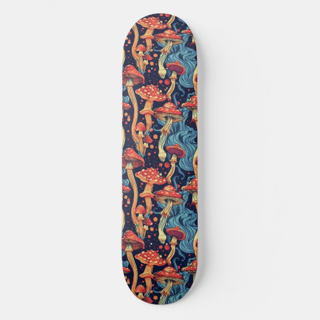Trippy Mushroom Art Painting Skateboard (Anverso)