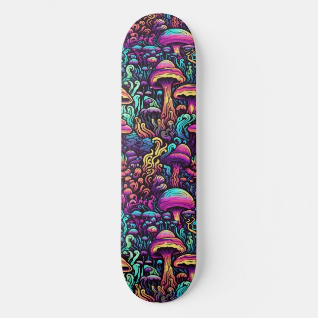 Trippy Mushroom Art Painting Skateboard (Anverso)