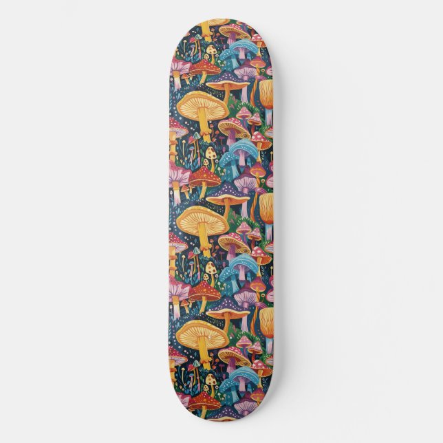 Trippy Mushroom Art Painting Skateboard (Anverso)