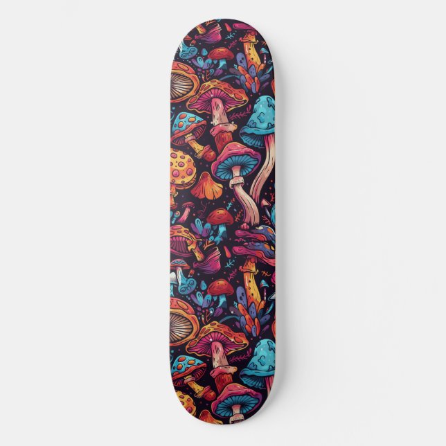 Trippy Mushroom Art Painting Skateboard (Anverso)